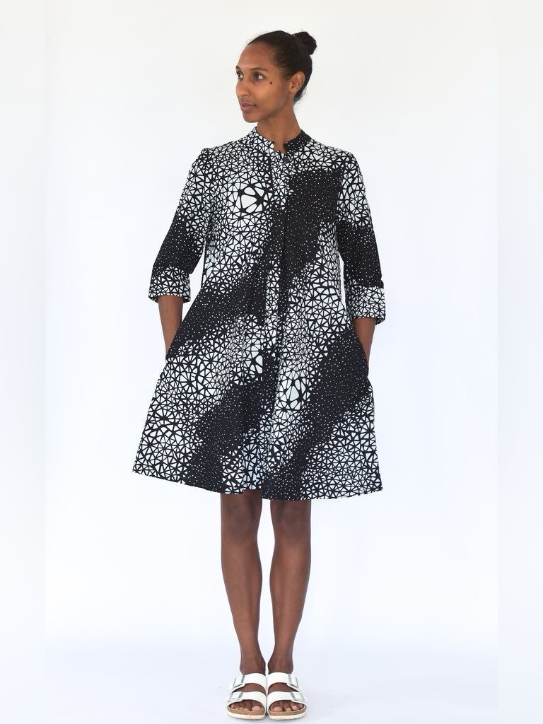 Zuri Cotton Swing Front Button Down Dress Size Small 3/4-Length Sleeves Casual